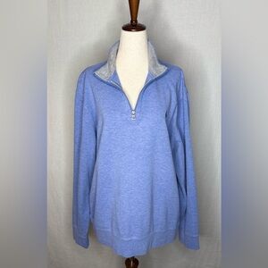 Soft and Cozy Ralph Lauren Blue Quarter Zip Pullover Sweater with Grey Collar